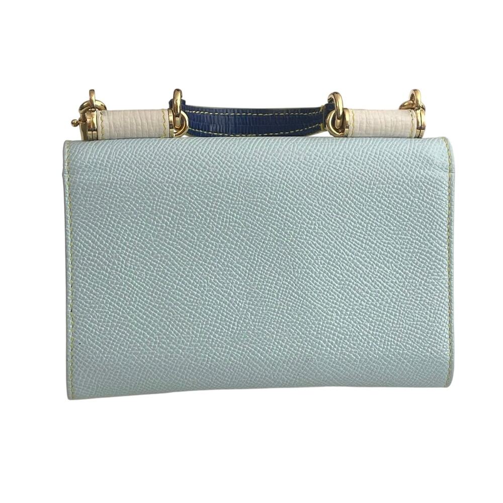 DOLCE & GABBANA Leather Blue Green Sicily Von Bag Cream Interior LIKE NEW - Picture 4 of 10